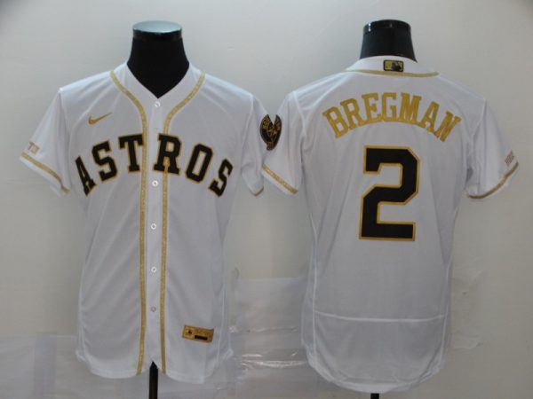 Men Houston Astros #2 Alex Bregman 2020 White Golden Flex Base Stitched MLB Jersey