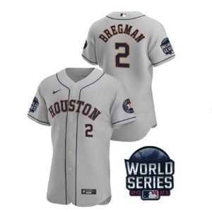 Men Houston Astros #2 Alex Bregman 2021 Gray World Series Flex Base Stitched Baseball Jersey