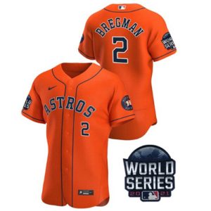 Men Houston Astros #2 Alex Bregman 2021 Orange World Series Flex Base Stitched Baseball Jersey