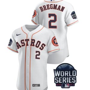 Men Houston Astros #2 Alex Bregman 2021 White World Series Flex Base Stitched Baseball Jersey