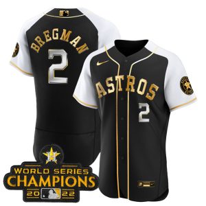 Men Houston Astros #2 Alex Bregman 2023 Black Gold Alternate Flex Base Stitched Baseball Jersey