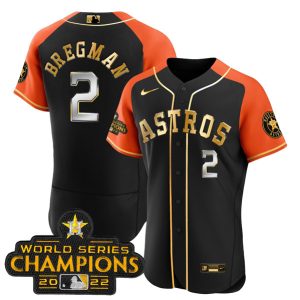 Men Houston Astros #2 Alex Bregman 2023 Black Gold V2 Alternate Flex Base Stitched Baseball Jersey