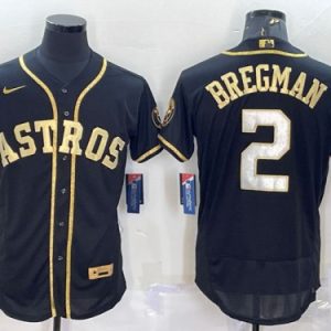 Men Houston Astros #2 Alex Bregman Black Gold Flex Base Stitched Jersey