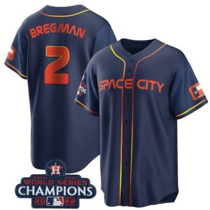 Men Houston Astros #2 Alex Bregman Navy 2022 World Series Champions City Connect Stitched Baseball Jersey