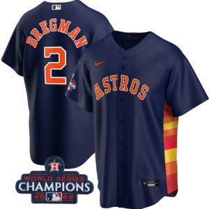 Men Houston Astros #2 Alex Bregman Navy 2022 World Series Champions Home Stitched Baseball Jersey