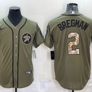 Men Houston Astros #2 Alex Bregman Olive Salute To Service Cool Base Stitched Jersey