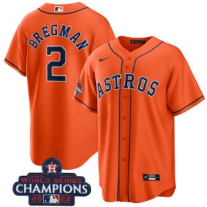 Men Houston Astros #2 Alex Bregman Orange 2022 World Series Champions Home Stitched Baseball Jersey