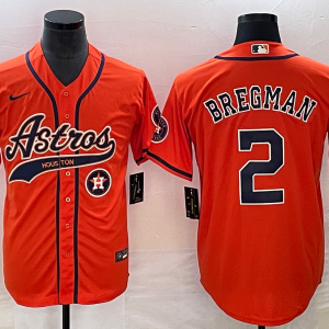 Men Houston Astros #2 Alex Bregman Orange With Patch Cool Base Stitched Baseball Jersey