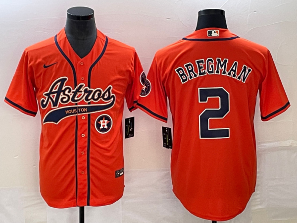 Men Houston Astros #2 Alex Bregman Orange With Patch Cool Base Stitched Baseball Jersey