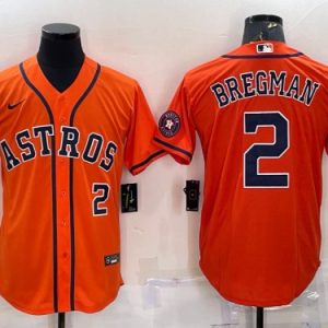 Men Houston Astros #2 Alex Bregman Orange With Patch Cool Base Stitched Jersey