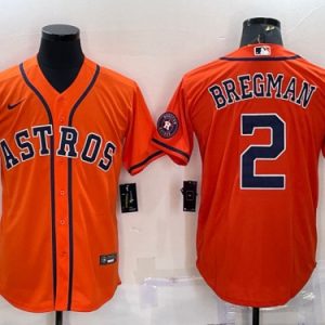 Men Houston Astros #2 Alex Bregman Orange With Patch Cool Base Stitched Jersey