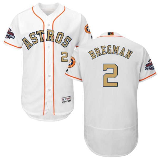 Men Houston Astros #2 Alex Bregman White 2018 Gold Program Flexbase Stitched MLB Jersey