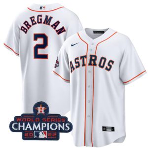 Men Houston Astros #2 Alex Bregman White 2022 World Series Champions Home Stitched Baseball Jersey