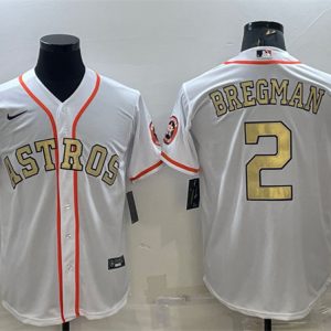 Men Houston Astros #2 Alex Bregman White Gold 2022 World Series Stitched Baseball Jersey