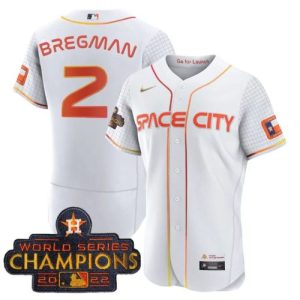 Men Houston Astros #2 Alex Bregman White With 2022 World Serise Champions Patch Stitched Baseball Jersey