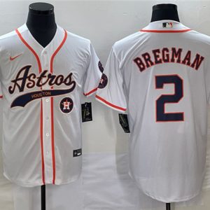 Men Houston Astros #2 Alex Bregman White With Patch Cool Base Stitched Baseball Jersey