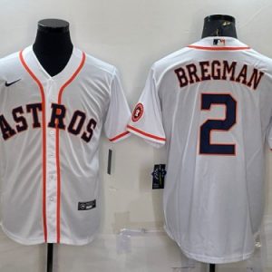 Men Houston Astros #2 Alex Bregman White With Patch Cool Base Stitched Jersey