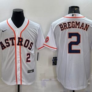 Men Houston Astros #2 Alex Bregman White With Patch Cool Base Stitched Jersey