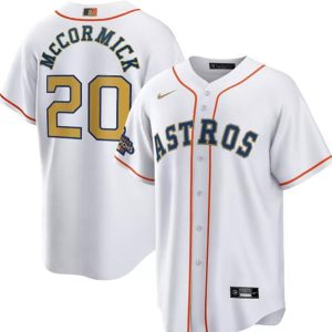 Men Houston Astros #20 Chas McCormick White 2023 Gold Collection With World Serise Stitched Baseball Jersey