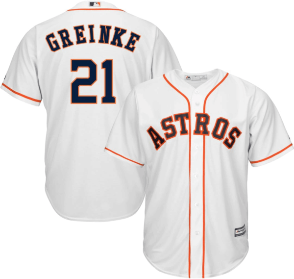 Men Houston Astros #21 Zack Greinke Majestic White 2019 Cool Base Stitched MLB Jersey