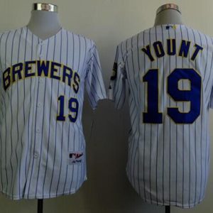 Milwaukee Brewers #19 Robin Yount White(Blue Strip) Stitched MLB Jersey