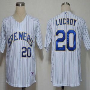 Milwaukee Brewers #20 Jonathan Lucroy White (blue strip) Stitched MLB Jersey