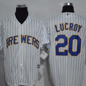 Milwaukee Brewers #20 Jonathan Lucroy White(Blue Strip) New Cool Base Stitched MLB Jersey