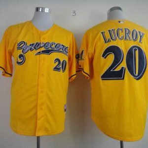 Milwaukee Brewers #20 Jonathan Lucroy Yellow Cerveceros Cool Base Stitched MLB Jersey