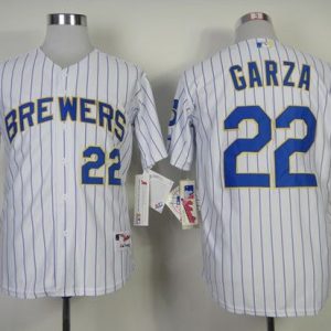 Milwaukee Brewers #22 Matt Garza White (blue strip) Stitched MLB Jersey