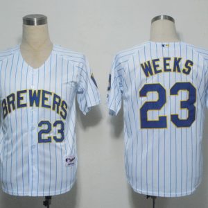 Milwaukee Brewers #23 Rickie Weeks White Blue Strip Stitched MLB Jersey