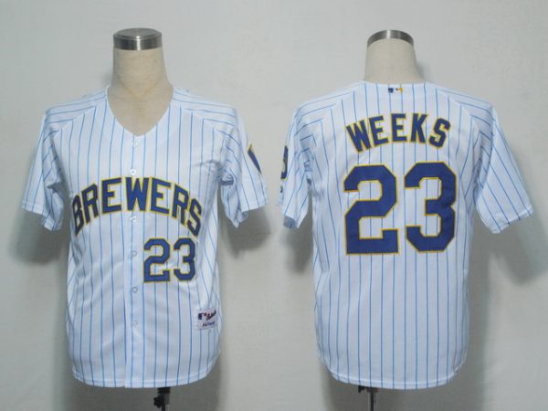 Milwaukee Brewers #23 Rickie Weeks White Blue Strip Stitched MLB Jersey