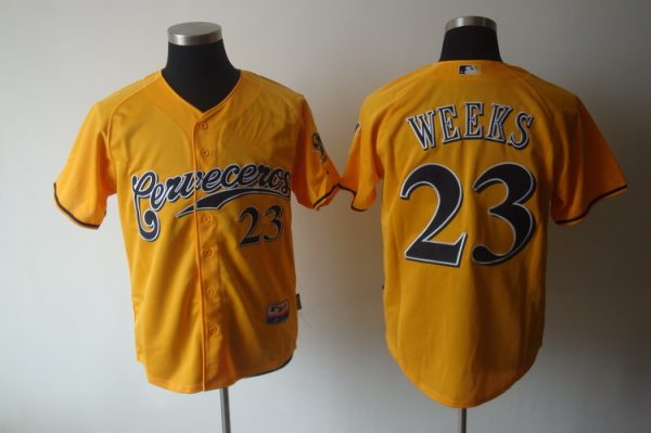 Milwaukee Brewers #23 Rickie Weeks Yellow Cerveceros Cool Base Stitched MLB Jersey