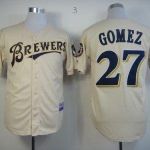 Milwaukee Brewers #27 Carlos Gomez Cream YOUniform Cool Base Stitched MLB Jersey