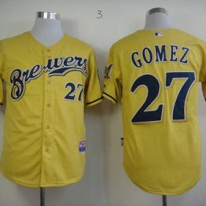 Milwaukee Brewers #27 Carlos Gomez Yellow Alternate Cool Base Stitched MLB Jersey