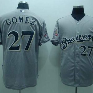 Milwaukee Brewers #27 carlos Gomez Stitched Grey Cool Base MLB Jersey