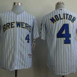 Milwaukee Brewers #4 Paul Molitor White (Blue Strip) Stitched MLB Jersey