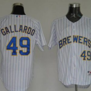 Milwaukee Brewers #49 Yovani Gallardo Stitched White Blue Strip MLB Jersey