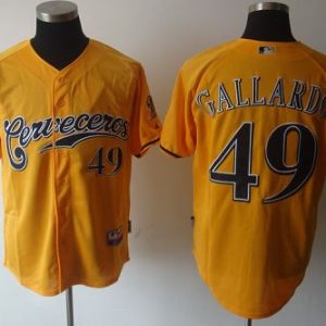 Milwaukee Brewers #49 Yovani Gallardo Yellow Cerveceros Cool Base Stitched MLB Jersey