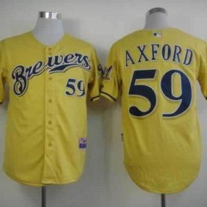 Milwaukee Brewers #59 John Axford Yellow Alternate Cool Base Stitched MLB Jersey