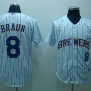 Milwaukee Brewers #8 Ryan Braun Stitched White Blue Strip MLB Jersey