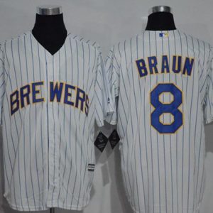 Milwaukee Brewers #8 Ryan Braun White (blue strip) New Cool Base Stitched MLB Jersey