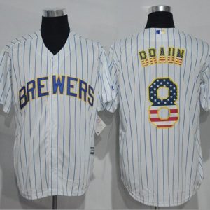 Milwaukee Brewers #8 Ryan Braun White(Blue Strip) USA Flag Fashion Stitched MLB Jersey