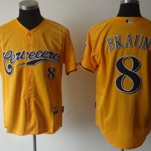 Milwaukee Brewers #8 Ryan Braun Yellow Cerveceros Cool Base Stitched MLB Jersey