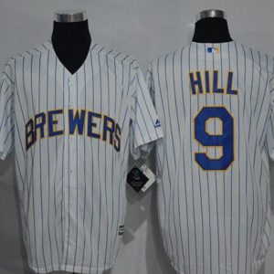 Milwaukee Brewers #9 Aaron Hill White (blue strip) New Cool Base Stitched MLB Jersey