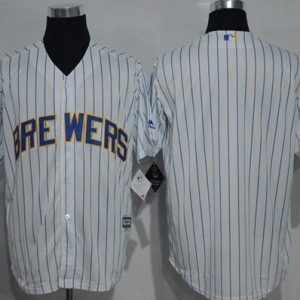 Milwaukee Brewers Blank White(Blue Strip) New Cool Base Stitched MLB Jersey