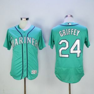 Seattle Mariners #24 Ken Griffey Green Flexbase Collection 2016 Hall Of Fame Patch Stitched MLB Jersey