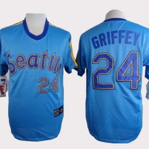 Seattle Mariners #24 Ken Griffey Light Blue Cooperstown Throwback Stitched MLB Jersey