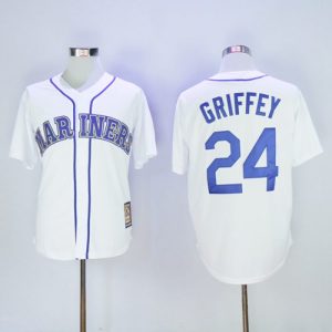 Seattle Mariners #24 Ken Griffey White Cooperstown 2016 Hall Of Fame Patch Stitched MLB Jersey