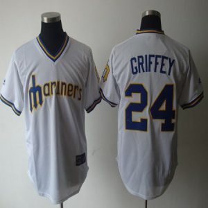 Seattle Mariners #24 Ken Griffey White Cooperstown Throwback Stitched MLB Jersey