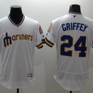 Seattle Mariners #24 Ken Griffey White Flexbase Collection Cooperstown Stitched MLB Jersey